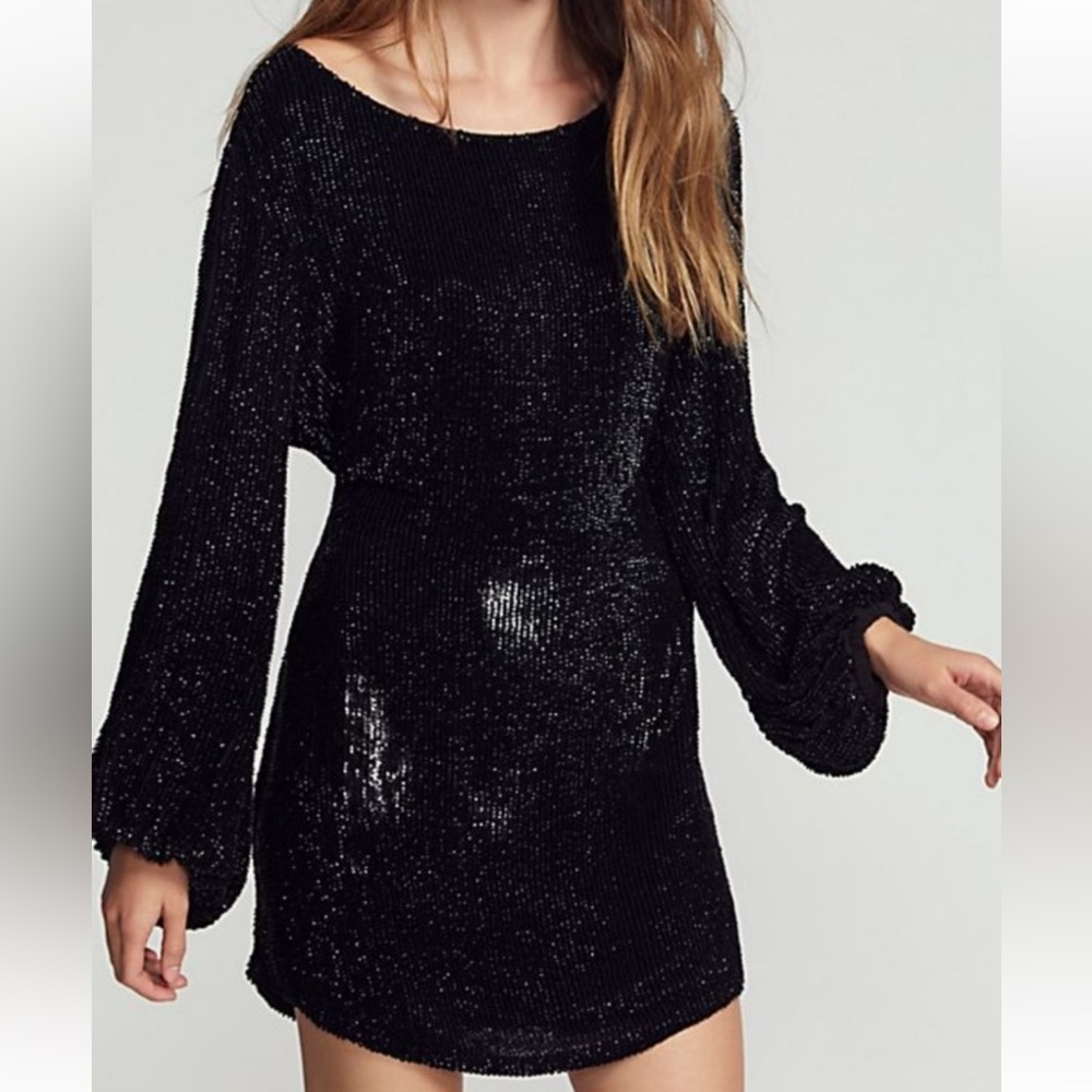 Free People Moonglow Sequin Mini Dress - Black